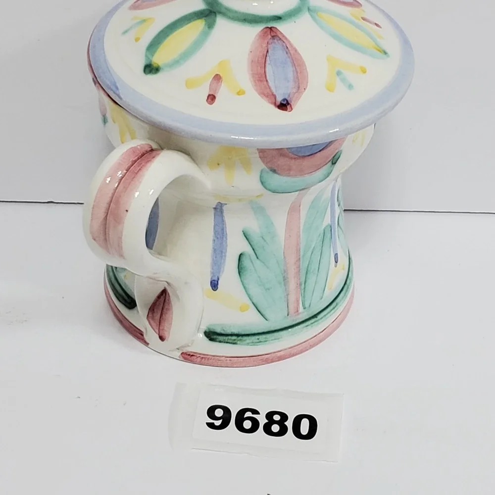 VIETRI‎ Italy 1986 Hand Painted Ceramic Sugar Bowl with Lid Floral Design
